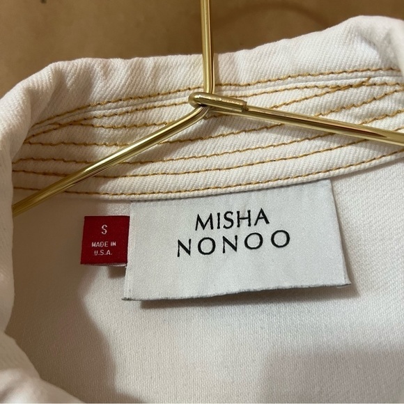 Misha Nonoo | Denim Crop Zip Up Jacket Collared White Contrast Stitching Size S - Picture 2 of 15